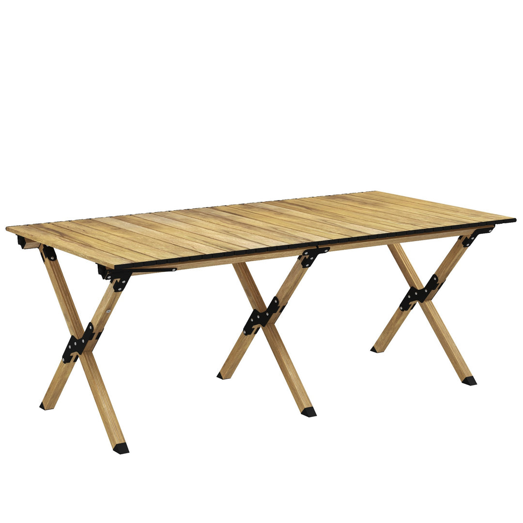 Portable Camping Table, 4ft Aluminium Folding Table with Roll-Up Top, Picnic Table for Indoor, Outdoor, Party, BBQ, Beach, Natural Wood Effect