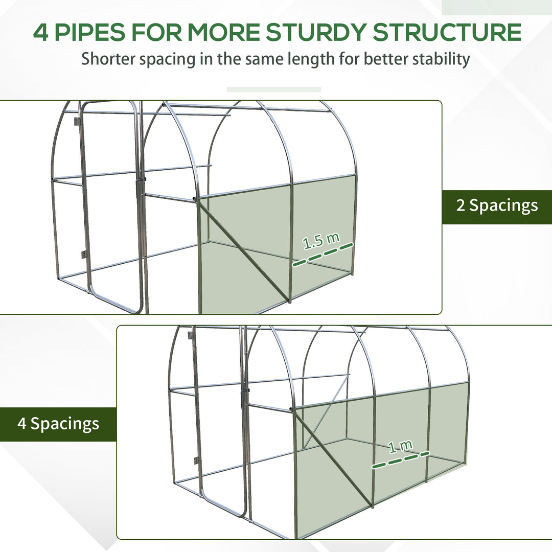 Large Polytunnel Walk In Greenhouse, Plant Gardening Tunnel Green House with Metal Hinged Door, Galvanised Steel Frame & Mesh Windows, Green (3 x 2 m)