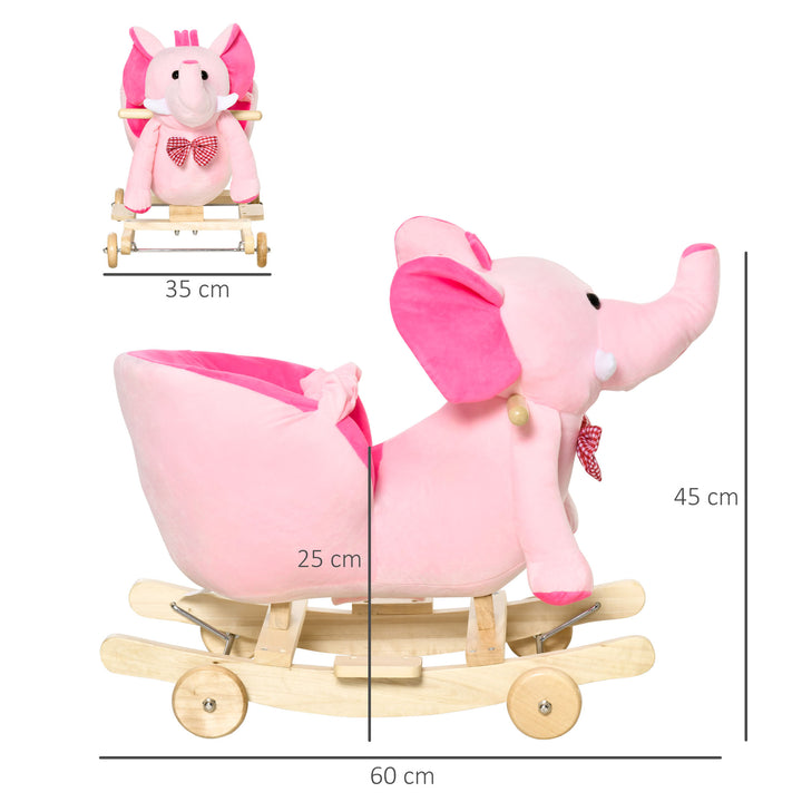 MCL 2 In 1 Plush Baby Ride on Rocking Horse Elephant Rocker with Wheels Wooden Toy for Kids 32 Songs for 18+ Months (Pink)