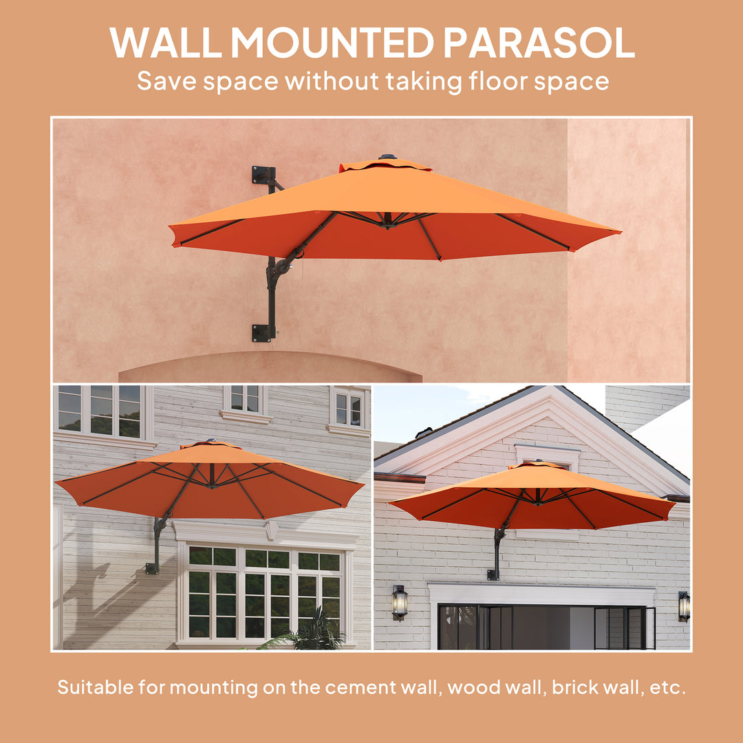 3(m) Wall-Mounted Parasol Shade, with Handle - Orange