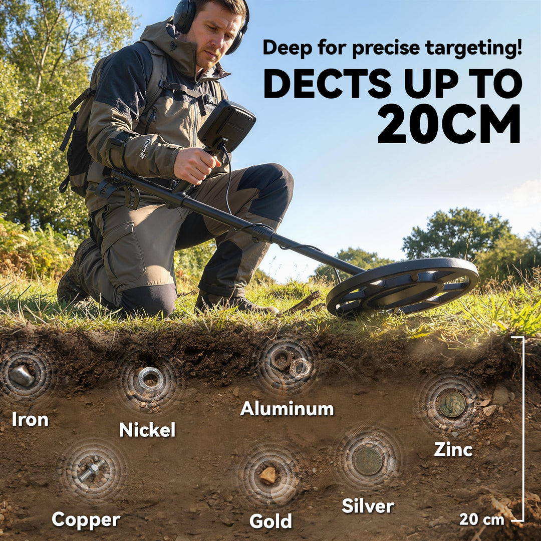 Metal Detector for Adults, IP68 Waterproof Search Coil with LCD Displa