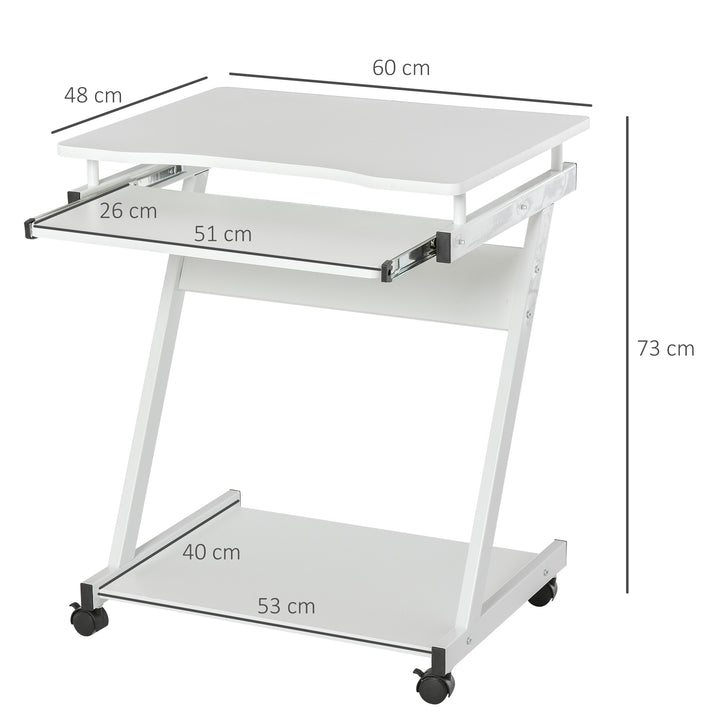 HOMCOM Movable Compact Small Computer PC Desk with 4 Moving Wheels Sliding Keyboard Tray Home Office Gaming Study Workstation White | Aosom UK