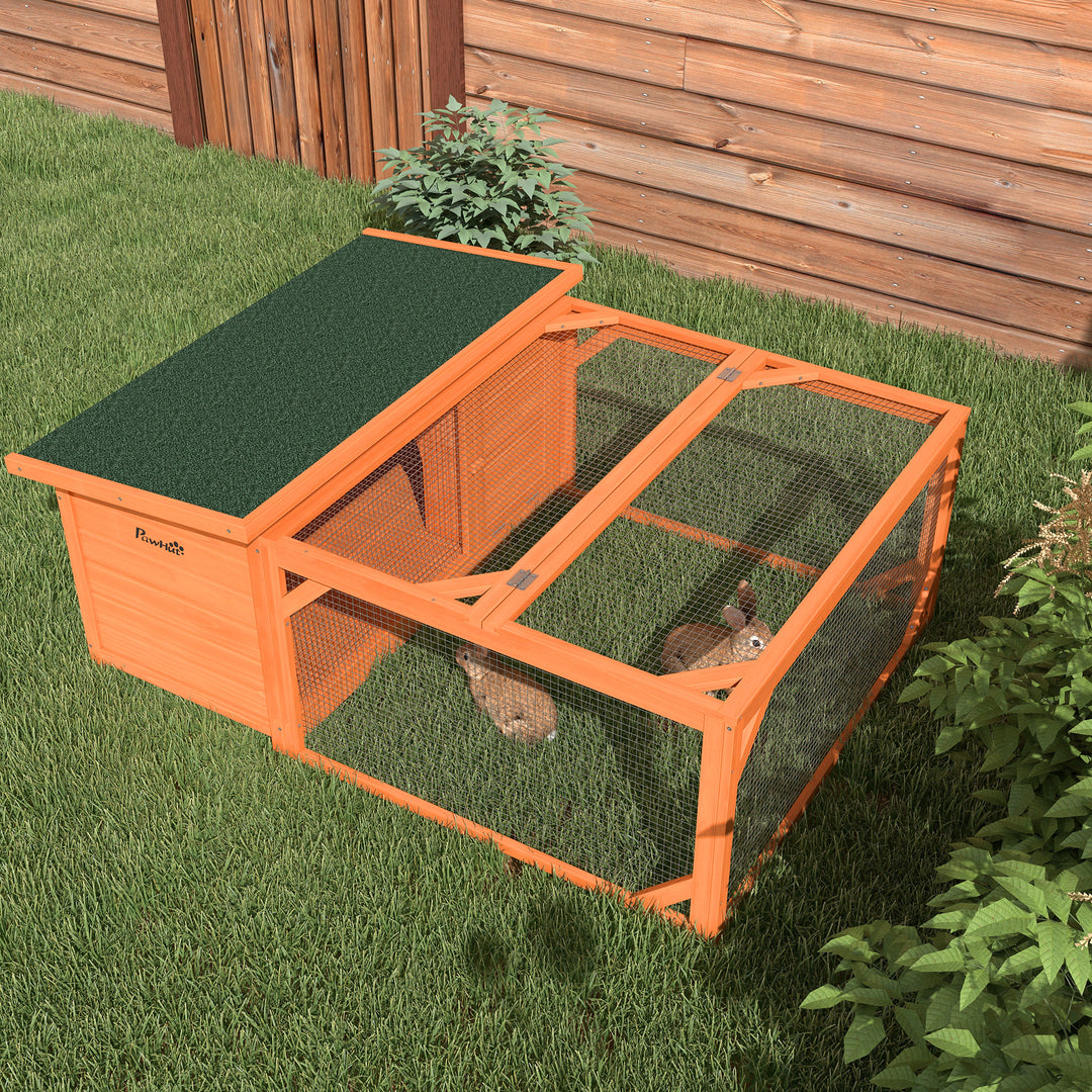 MCL Rabbit Hutch Outdoor Guinea Pig Hutch with Run Small Animal Off-ground Duck House Hideaway Backyard with Openable Roof 125.5 x 100 x 49cm Orange