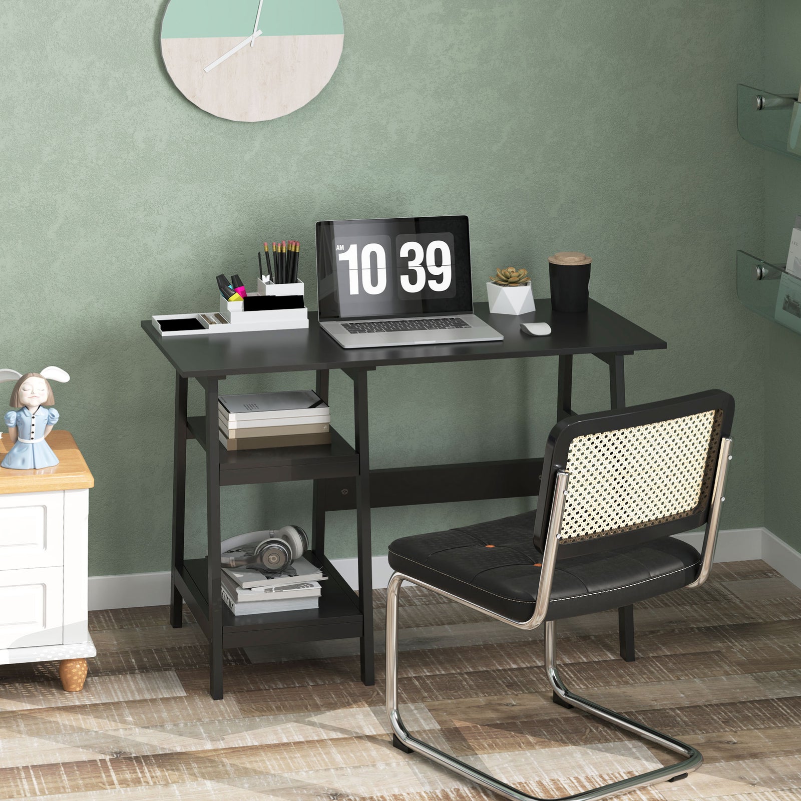 Compact Computer Desk with Storage Shelves, Study Table with Bookshelf, PC Table Workstation for Home Office, Study, Easy Assembly, 106 x 51cm, Black