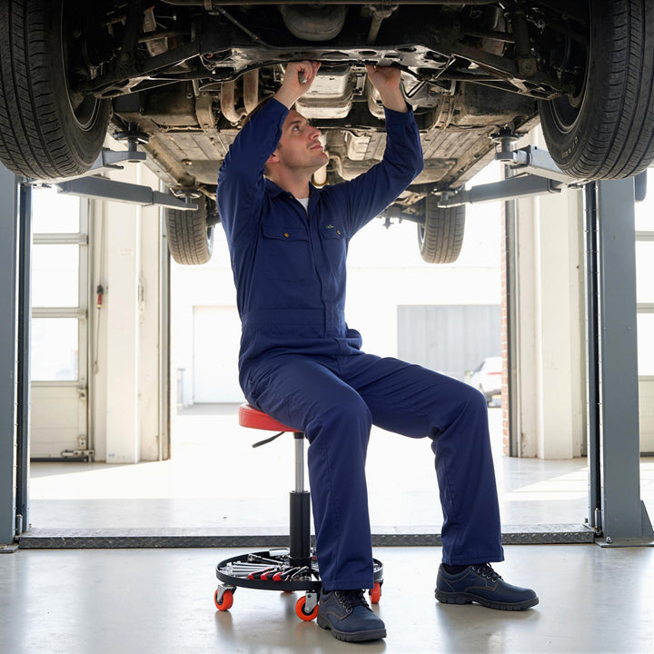 Rolling Mechanical Stool, Pneumatic Adjustable Workshop Stool with Too