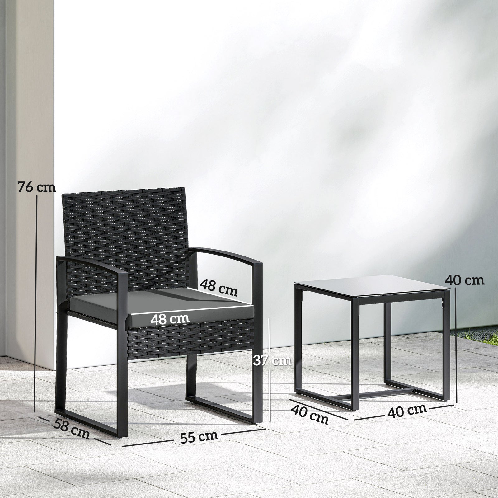 Rattan Bistro Set, 3 Piece Garden Furniture Set with Glass Top Table a