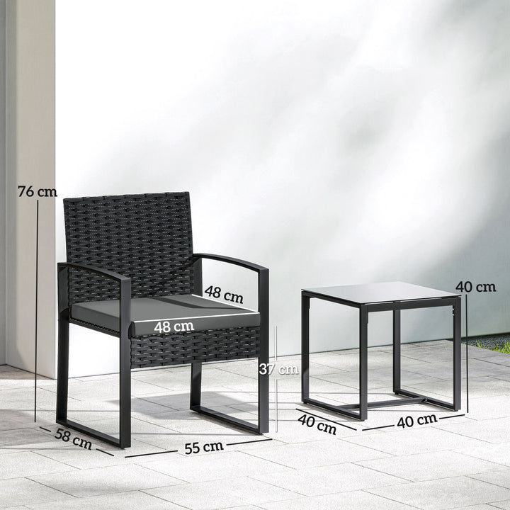 Rattan Bistro Set, 3 Piece Garden Furniture Set with Glass Top Table a