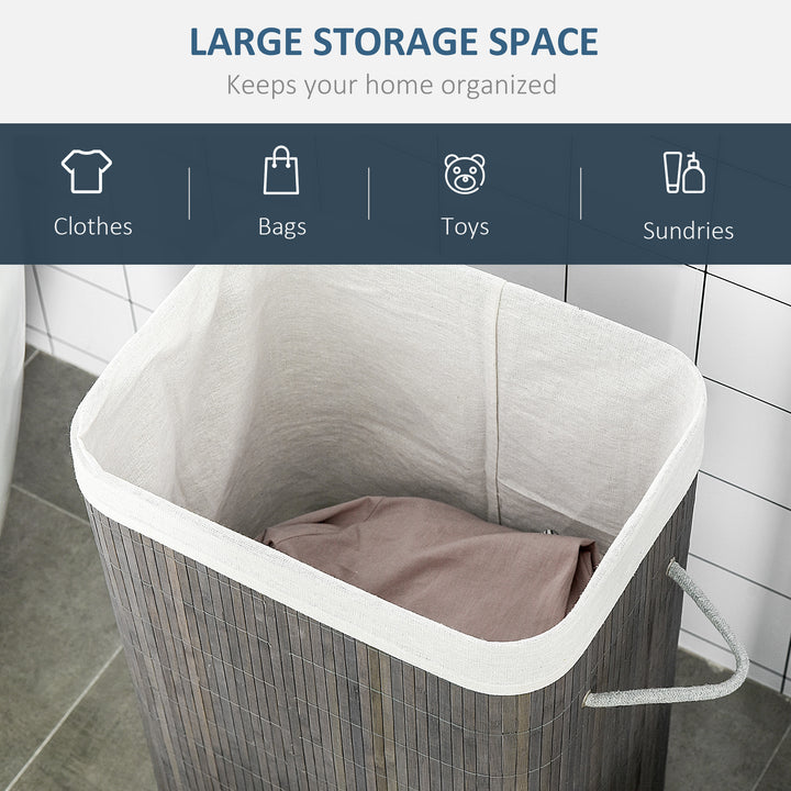 Laundry Basket with Flip Lid and String Handles, Collapsible Hamper Removable Lining Board Base Foldable Water-Resistant Dirty Clothes Storage, Grey