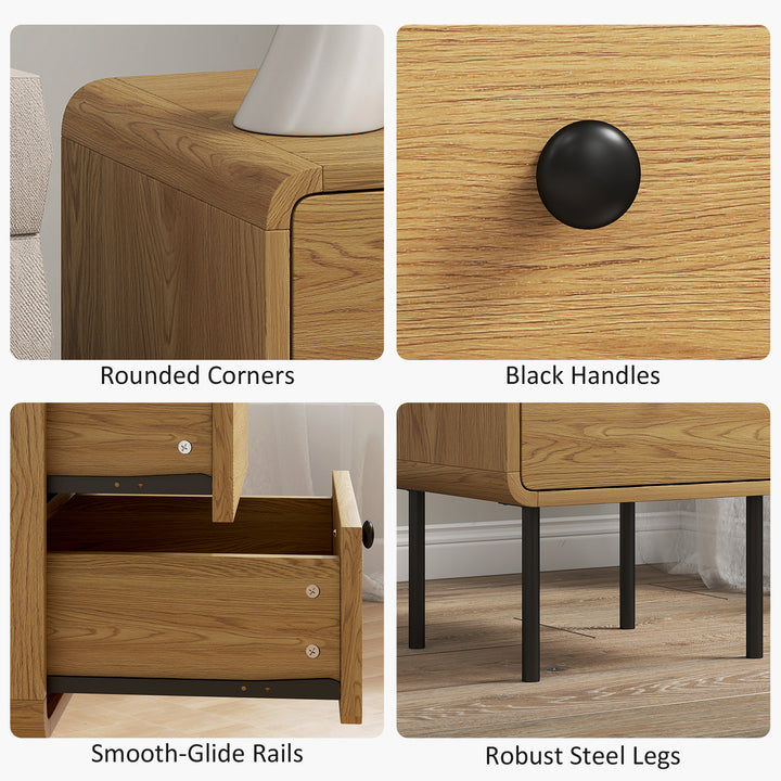 MCL Bedside Table with 2 Drawers and Steel Legs - Oak