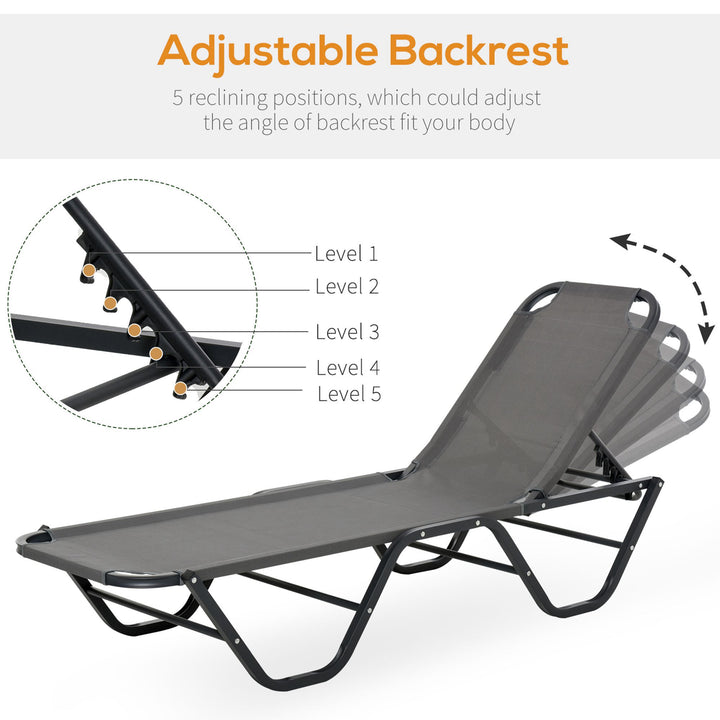 MCL Sun Lounger Relaxed Recliner with 5-Position Adjustable Backrest Aluminium Frame for Pool, Sun Bathing, Grey