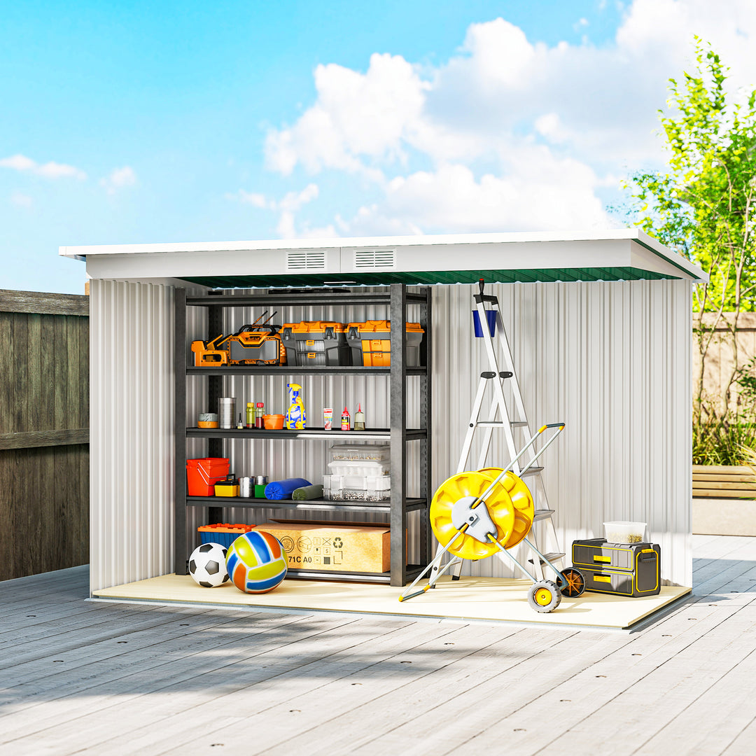 MCL 9ft x 4ft Metal Garden Shed, Outdoor Tool House with Foundation Kit, Ventilations and Double Doors, Deep Green
