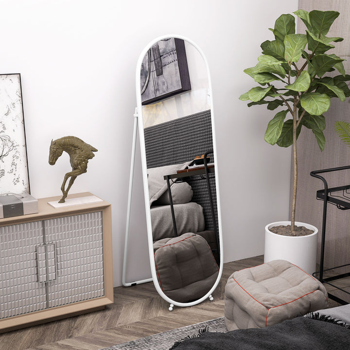 HOMCOM 40 x 160cm Full Length Mirror, Floor Standing, Wall-Mounted or Leaning Against Wall Oval Full Body Mirror w/ Support Frame | Aosom UK