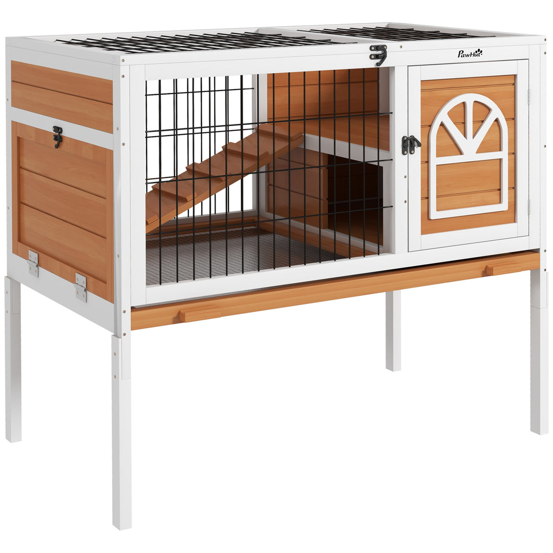 Wooden Rabbit Hutch, Guinea Pig Cage, with Removable Tray, Openable Roof