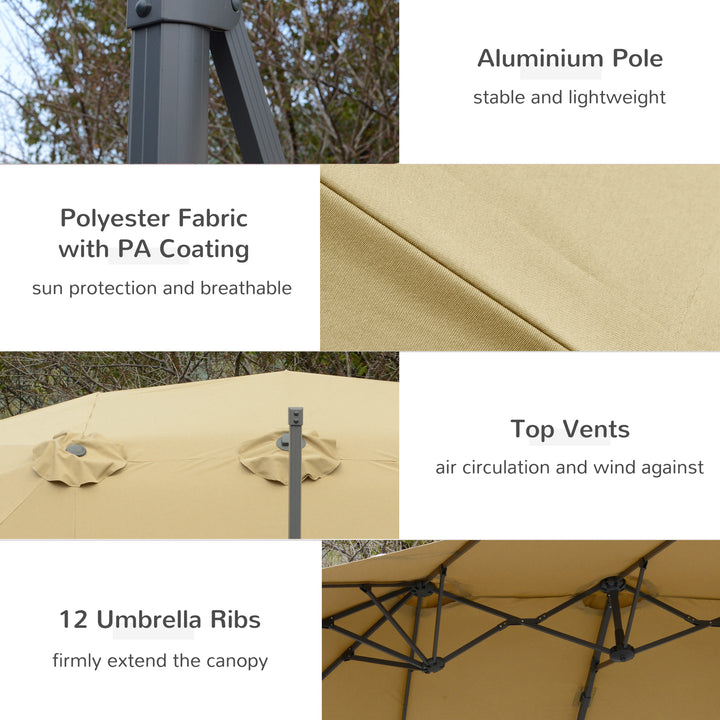 4.5 m Patio Parasol, Large Double-Sided Rectangular Garden Umbrella with Crank Handle, 360° Cross Base for Bench, Outdoor, Khaki
