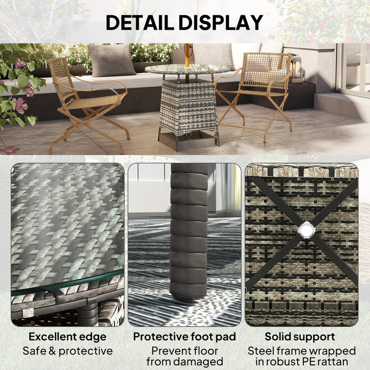 Wicker Garden Rattan Table, Patio Furniture Outdoor Coffee Table with Umbrella Hole and Tempered Glass Top, Grey