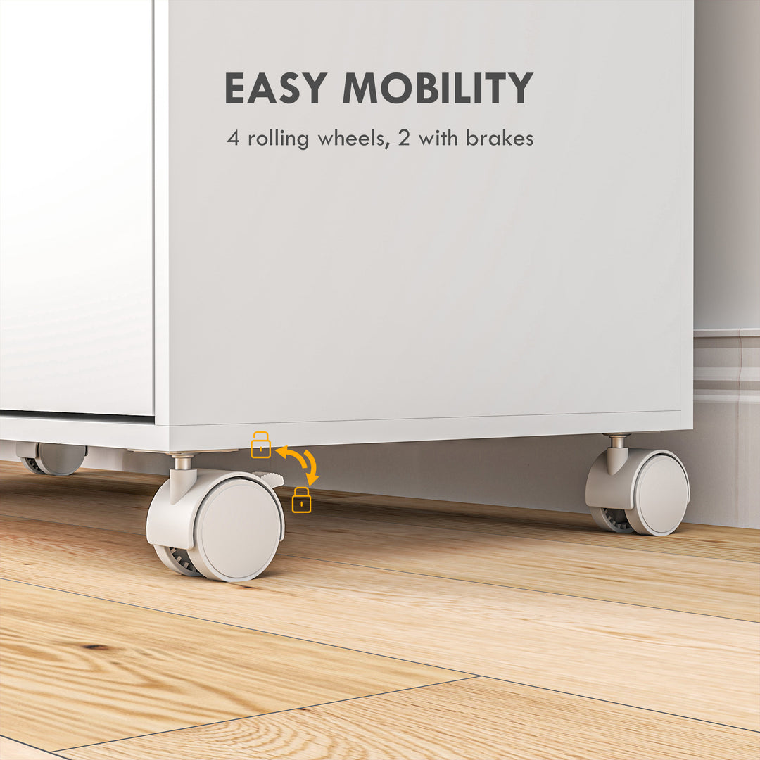 Rolling Ironing Board Cabinet, Foldable Ironing Station with Storage, Wheels for Home, Laundry Room
