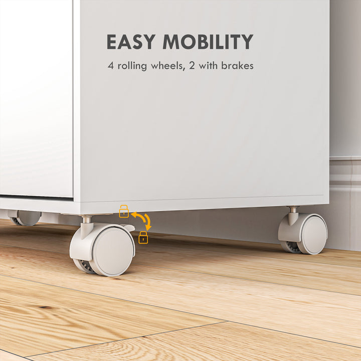 Rolling Ironing Board Cabinet, Foldable Ironing Station with Storage, Wheels for Home, Laundry Room