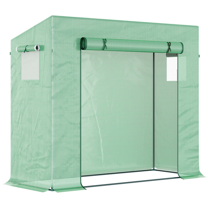 Small Walk-in Garden Greenhouse with Steel Frame, Large Roll-up Door and Windows, 200Lx76Wx168Hcm, Green