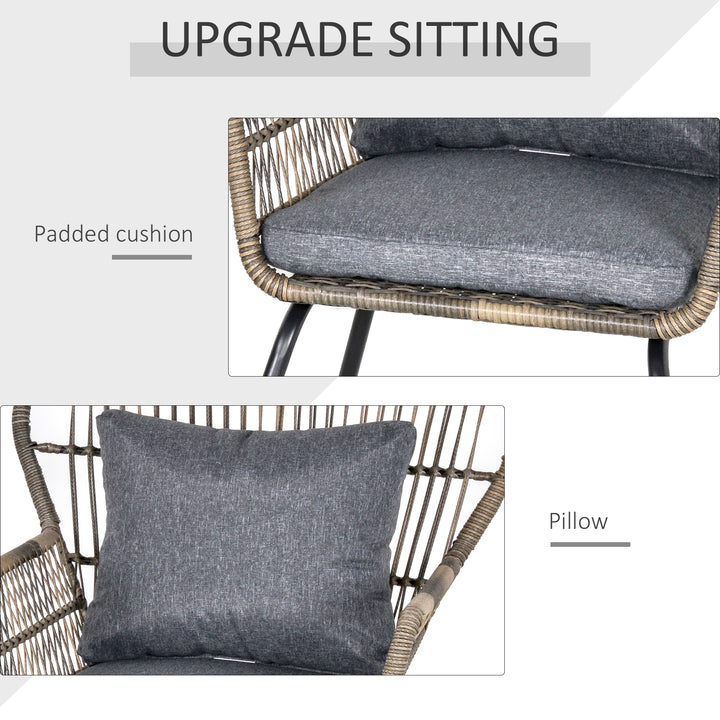 3 Pieces Rattan Bistro Set, Wicker Garden Furniture Set with Cushions, Glass Top Coffee Table and Chairs for Outdoor, Patio, Balcony, Grey
