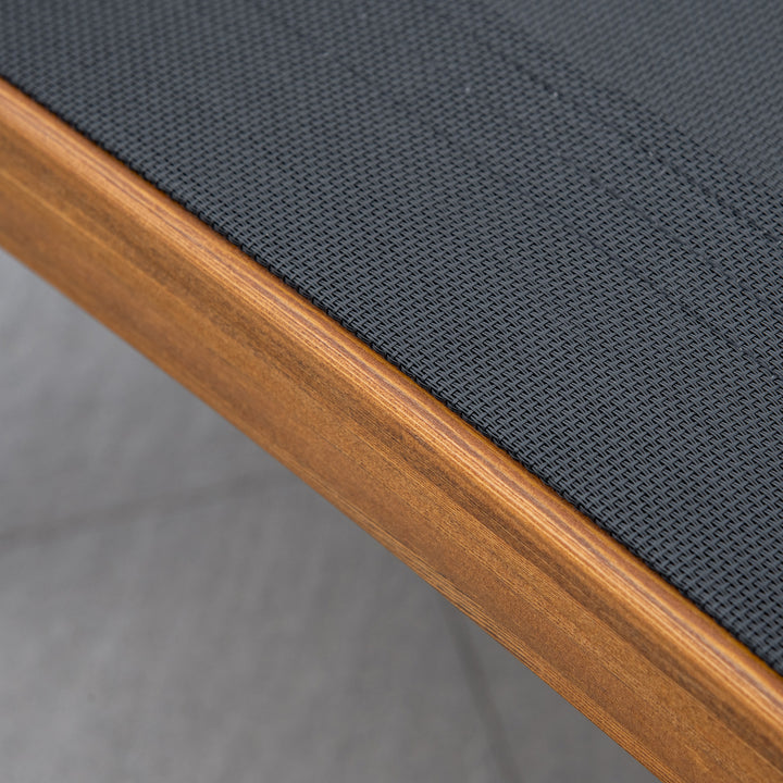 MCL Ergonomic Patio Lounge Chair Wooden Outdoor Chaise w/ 3 Adjustable Back and Removable Headrest Pillow for Garden Black