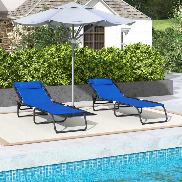 Set of Two Folding Sun Loungers, with Four-Position Backs - Blue