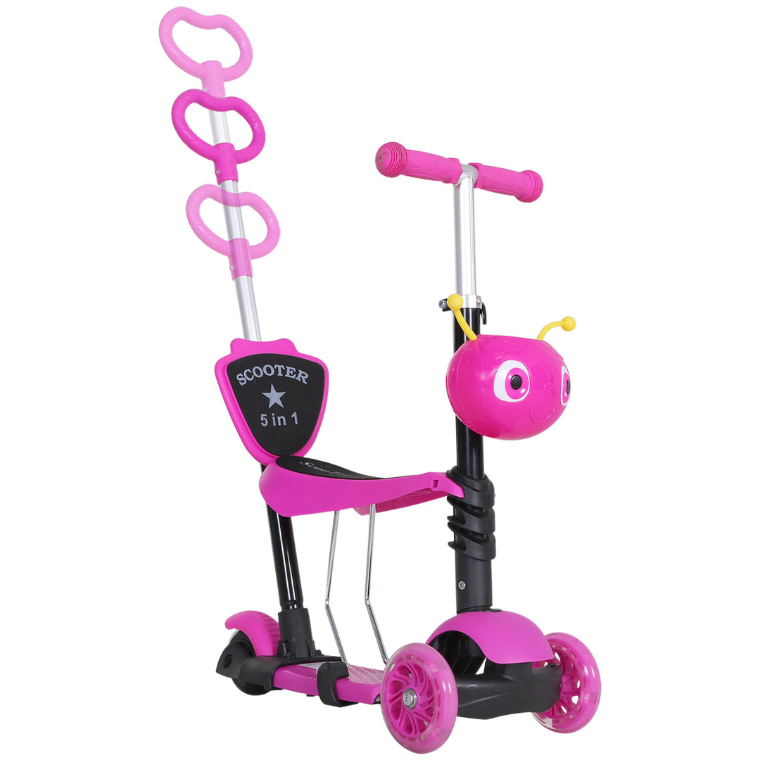 Adjustable Kids Toddler Scooter, with Removable Seat, Back Handle, Pink