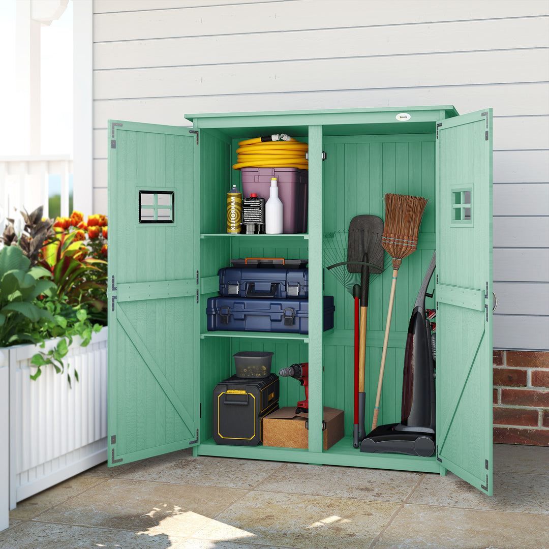 Wooden Garden Shed with Two Windows, Tool Storage Cabinet, Outdoor Dou
