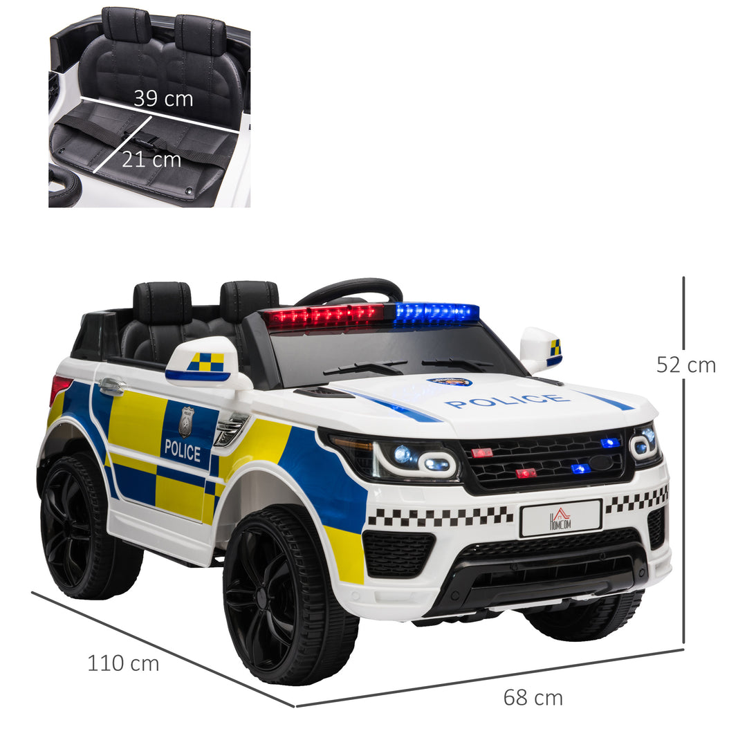 MCL 12V Electric Car for Kids Police Car 2 Motors with Parental Remote Control Siren Flashing Lights USB Portable for 3-6 Years White
