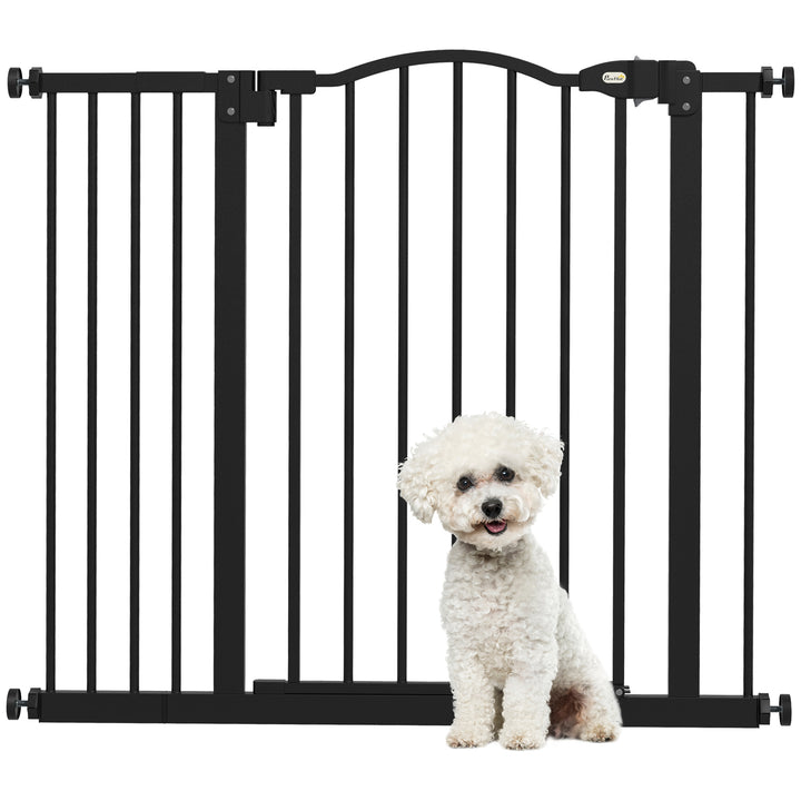 PawHut Metal 74-94cm Adjustable Pet Gate Safety Barrier w/ Auto-Close Door Black | Aosom UK