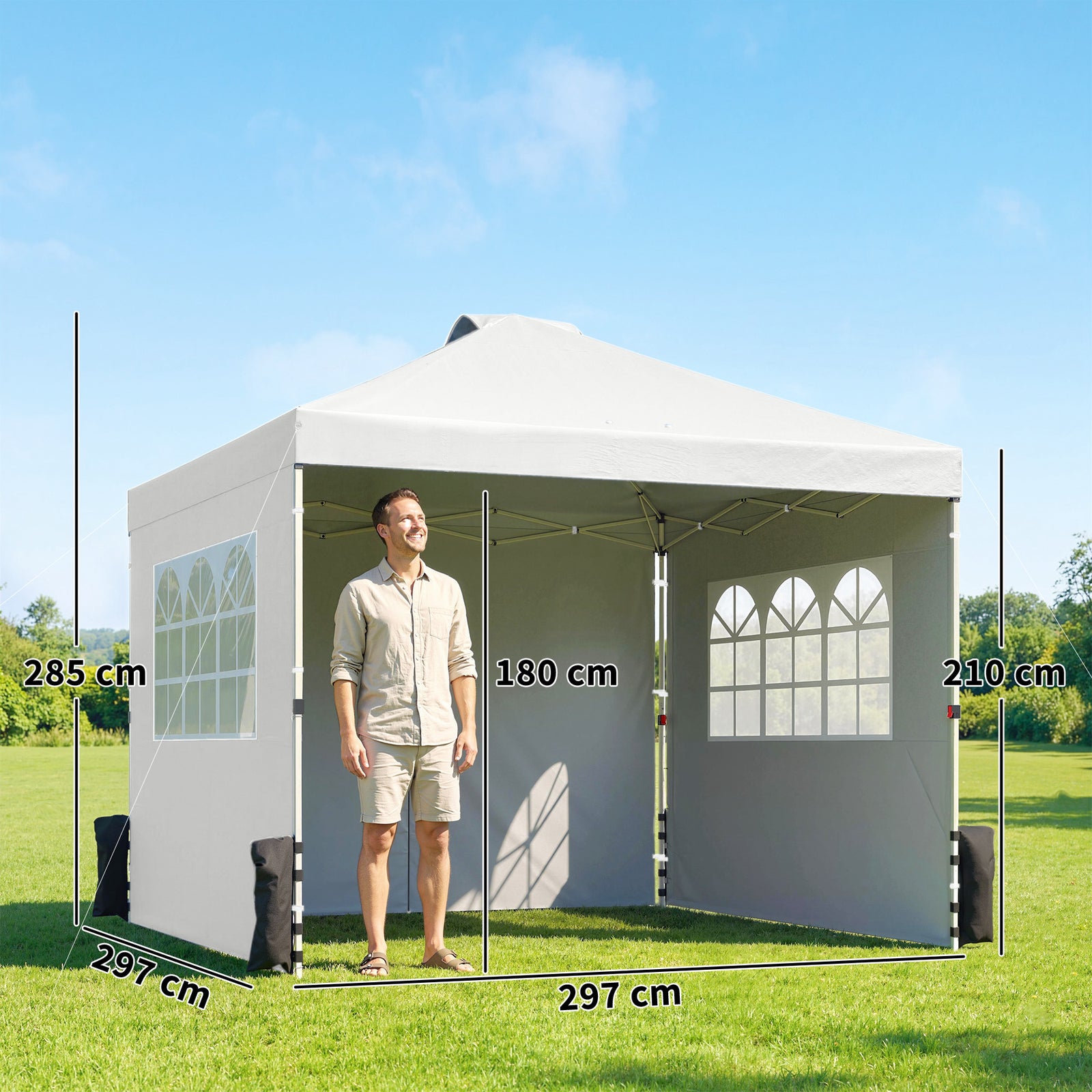 Pop Up Gazebo Waterproof Height Adjustable Canopy with 3 Sidewalls Whe