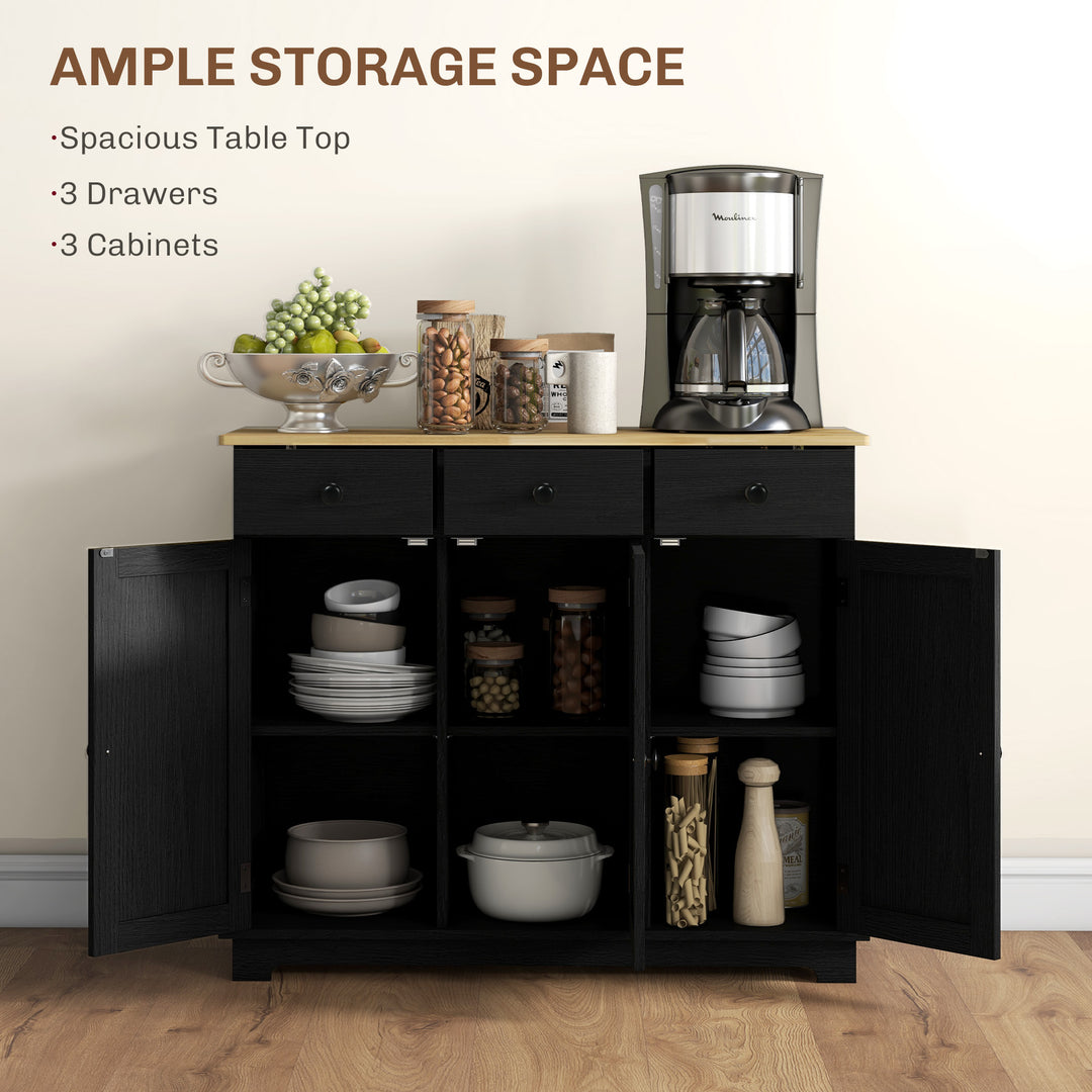 Sideboard with Rubberwood Top and Adjustable Shelves for Dining Room, Kitchen - Black Wood-Effect