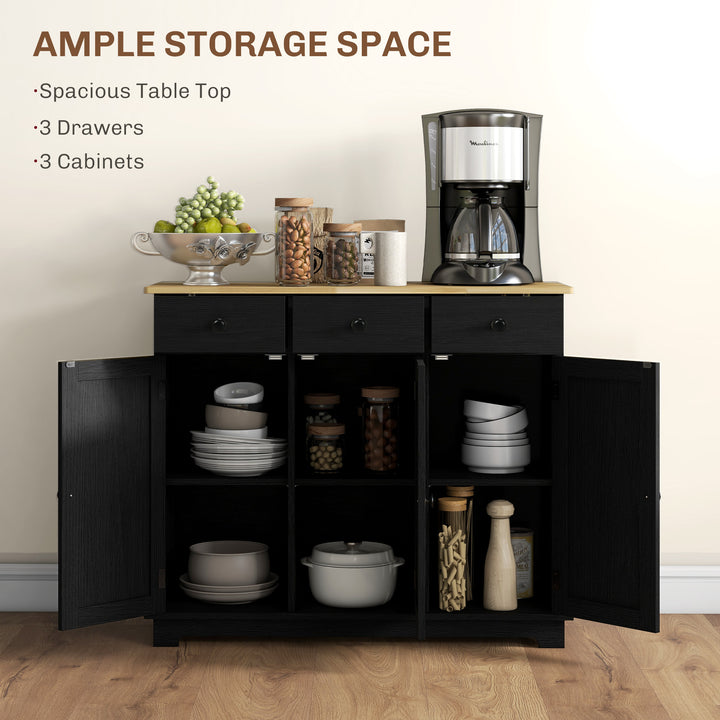 Sideboard with Rubberwood Top and Adjustable Shelves for Dining Room, Kitchen - Black Wood-Effect