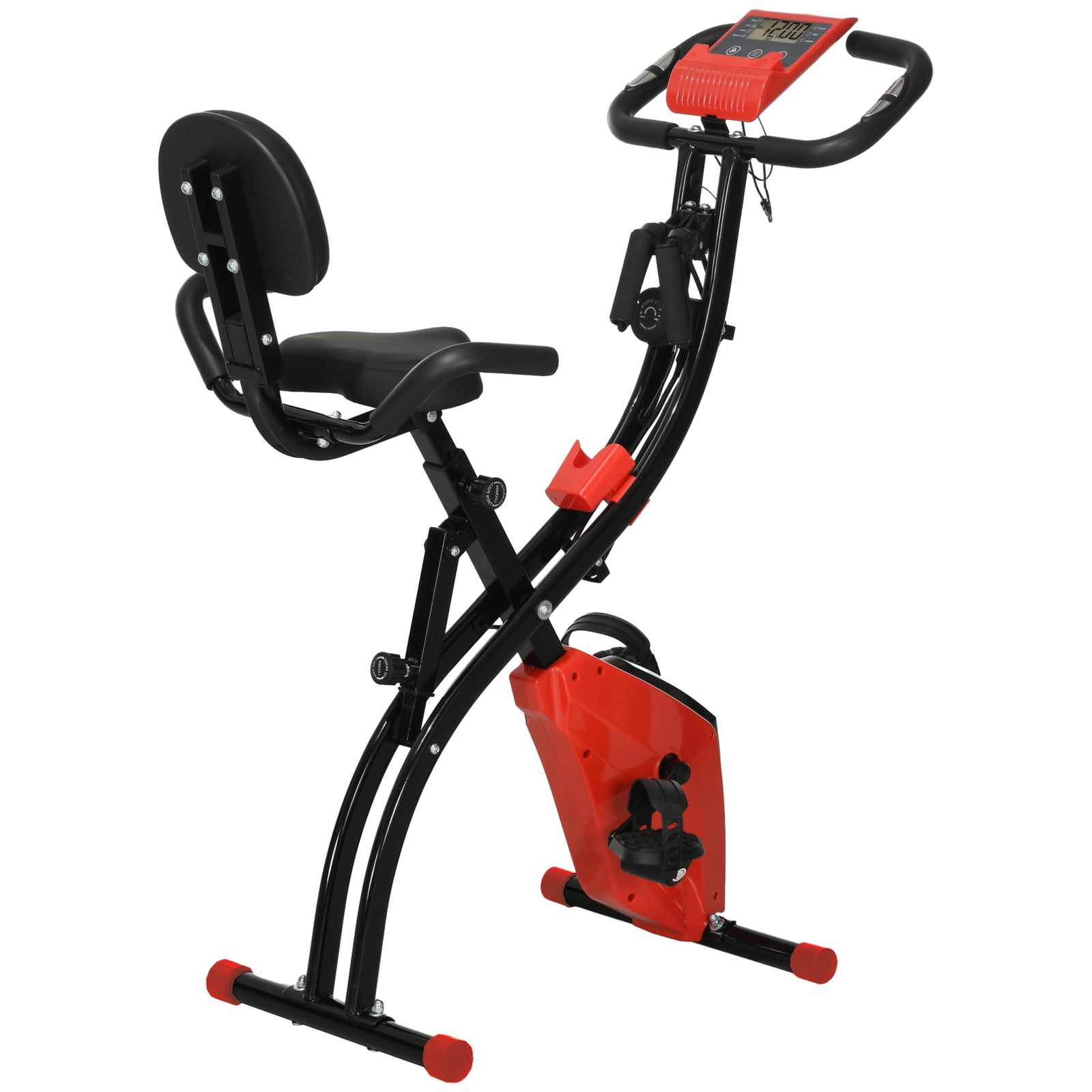 2-in-1 Folding Exercise Bike with 8-Level Magnetic Resistance, Arm Resistance Band, Pulse Sensor, Red