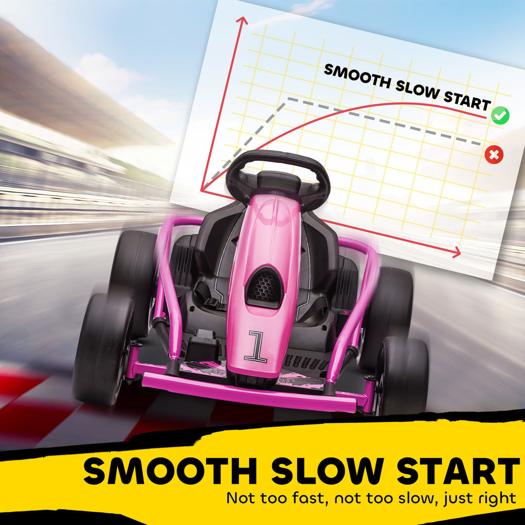 24V Electric Go Kart for Kids, Drift Ride-On Racing Go Kart with 2 Speeds, for Boys Girls Aged 8-12 Years Old, Pink