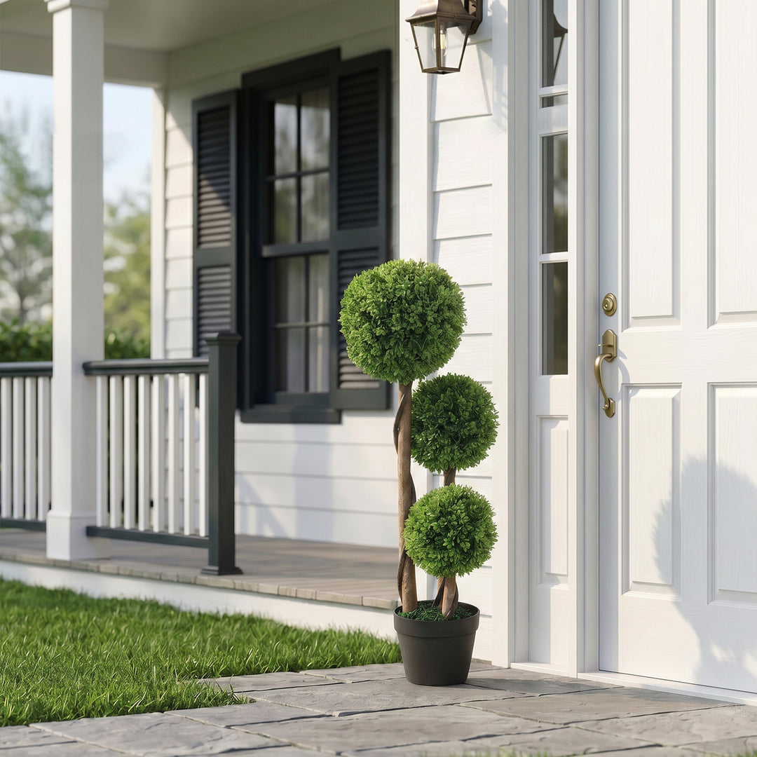 Decorative Artificial Trees Boxwood Ball Topiary Trees Set of 2 in Pot