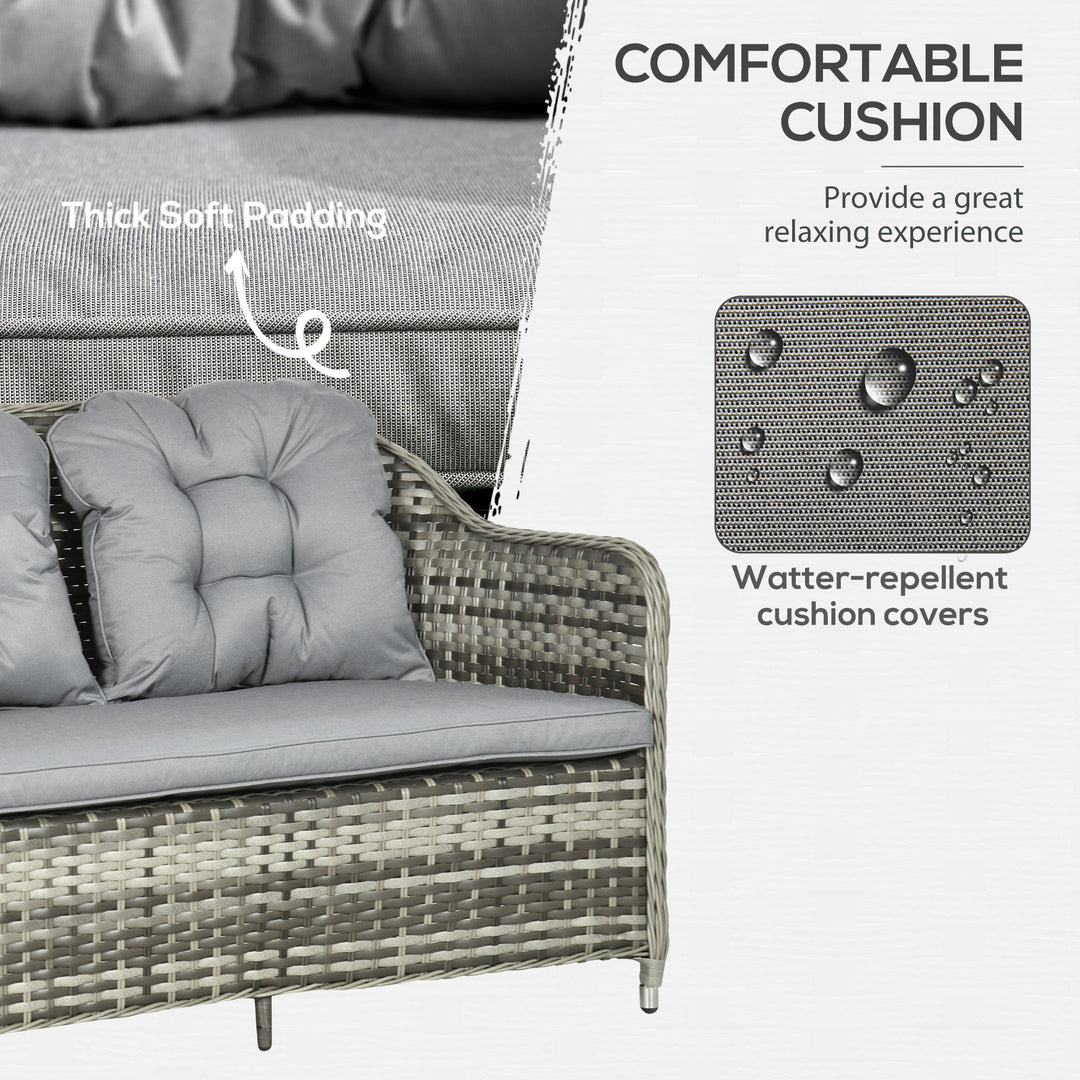 Four-Piece Rattan Set, with Glass-Top Table - Grey