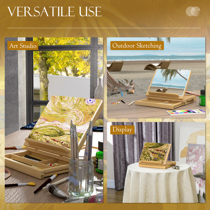 Wooden Table Easel Box with Storage Portable Folding Artist Easel, Natural