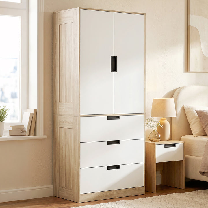 Modern Clothes Storage Cupboard Unit, 3 Drawer 2 Door Wardrobe with Ha