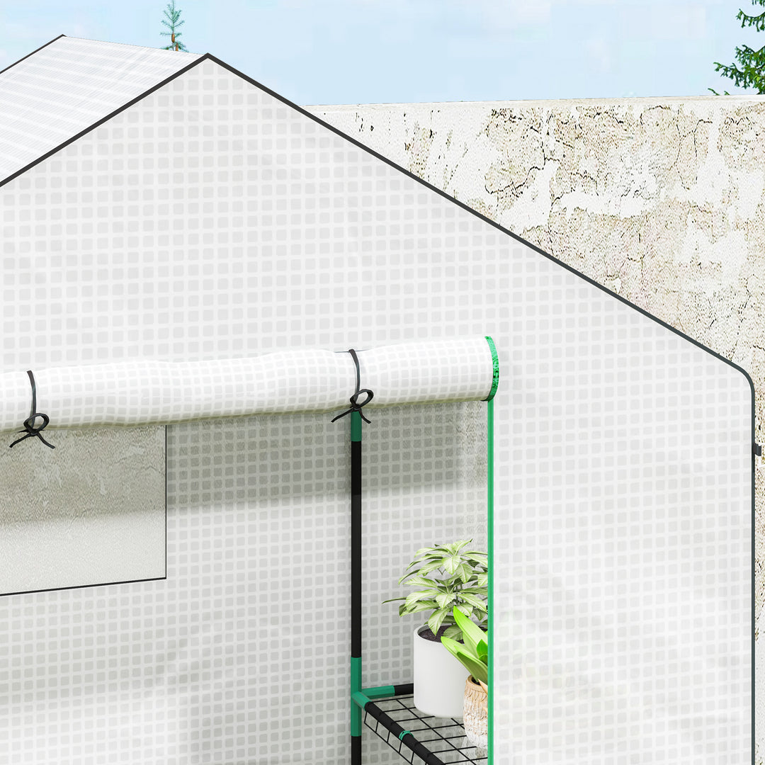 143 x 74cm Walk-In Greenhouse, with Shelves - White