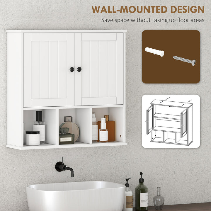 MCL Farmhouse Bathroom Wall Cabinet, Wall Mounted Medicine Cabinet with Adjustable Shelf, Open Compartments, White
