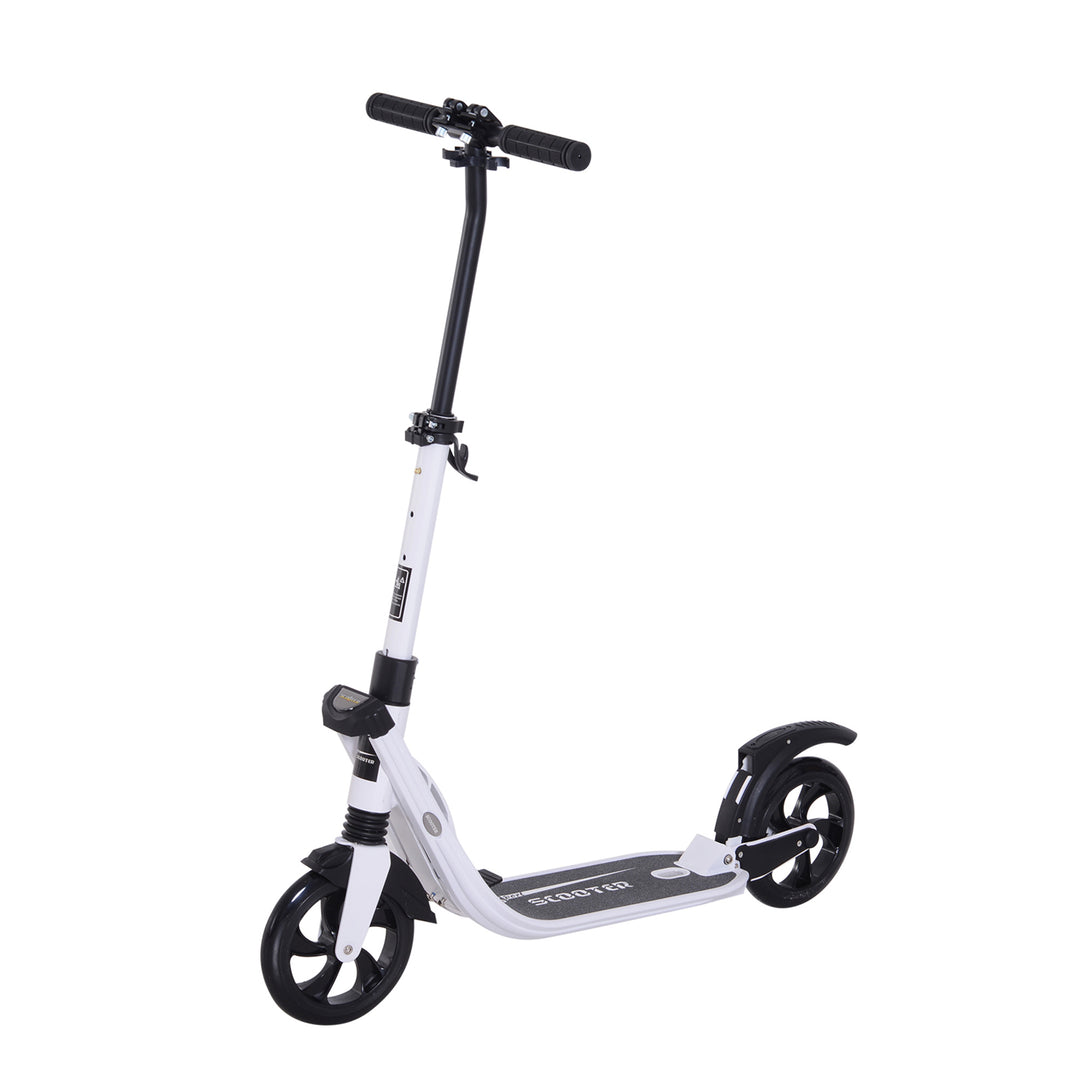 Folding Kick Scooter Hight-Adjustable Urban Scooter w/ Rear Brake, Double Shock Absorption System & 2 Big Wheels, For 14+ Teens Adult, White