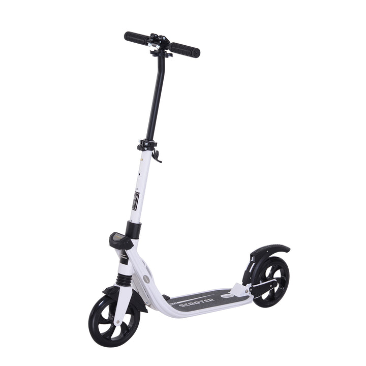 Folding Kick Scooter Hight-Adjustable Urban Scooter w/ Rear Brake, Double Shock Absorption System & 2 Big Wheels, For 14+ Teens Adult, White