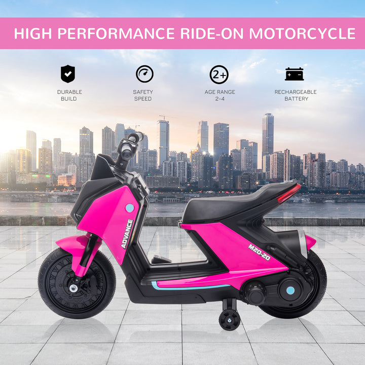 HOMCOM 6V Kids Electric Motorbike Ride On Toy w/ Music Headlights Safety Training Wheels for Girls Boy 2-4 Years Pink