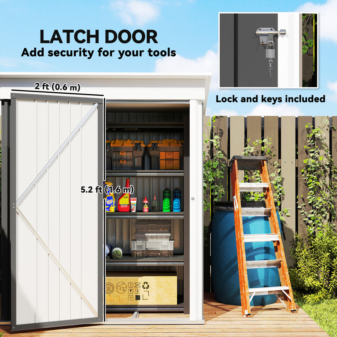 Metal Garden Shed, Outdoor Lean-to Shed for Tool Motor Bike, with Adjustable Shelf, Lock, Gloves, 5'x3'x6', Dark Grey