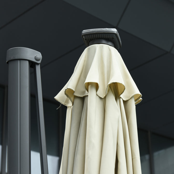 3(m) LED Cantilever Parasol Garden Sun Umbrella w/ Base and Solar Lights Beige