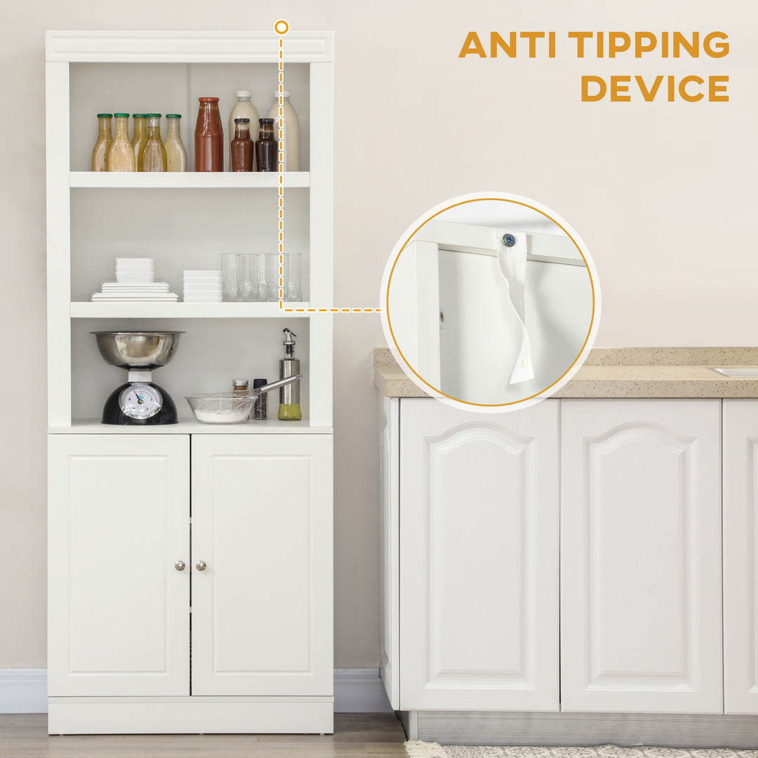 MCL Kitchen Cupboard with 6-tier Shelving, Freestanding Storage Cabinet, Pantry Cupboard with 3 Open Compartments and Double-door Cabinet with Adjustable Shelves, White