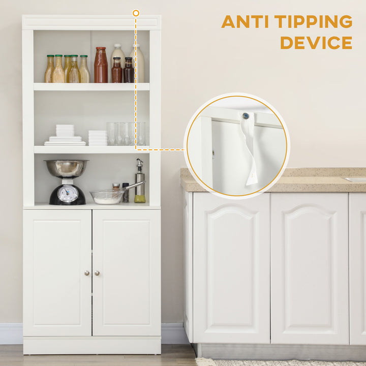 MCL Kitchen Cupboard with 6-tier Shelving, Freestanding Storage Cabinet, Pantry Cupboard with 3 Open Compartments and Double-door Cabinet with Adjustable Shelves, White