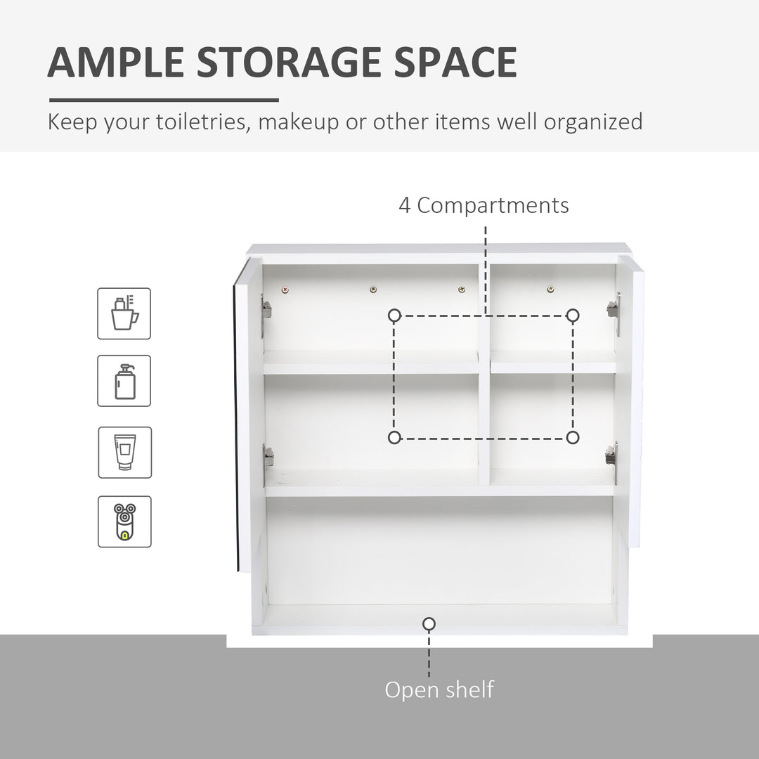 Bathroom Mirror Cabinet Wall-Mounted Storage w/ Double Door Adjustable Shelf - White