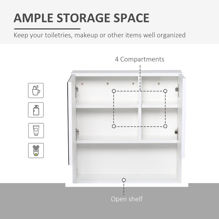 Bathroom Mirror Cabinet Wall-Mounted Storage w/ Double Door Adjustable Shelf - White