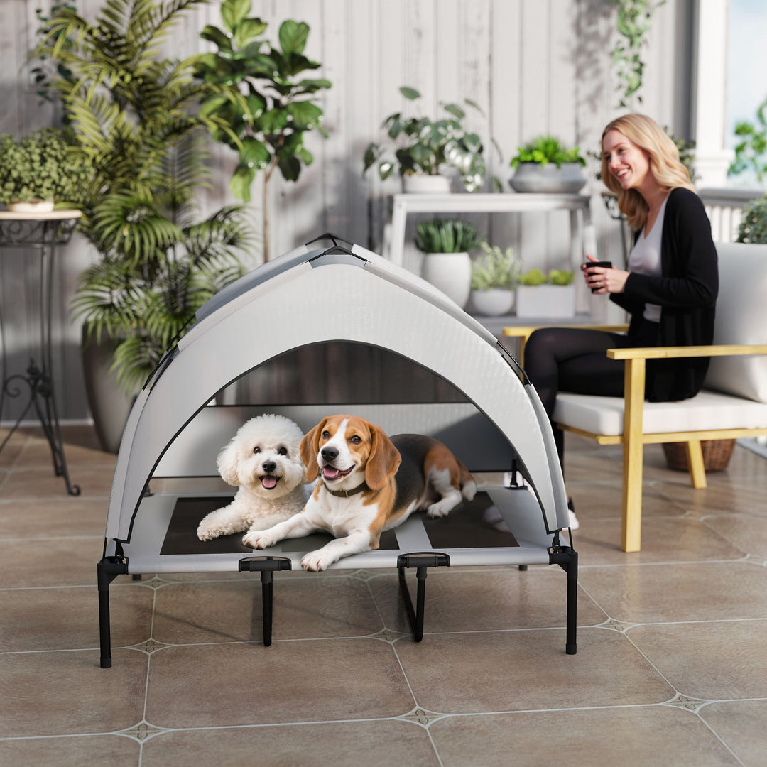 Portable Elevated Dog Bed with Removable Canopy, Cooling Raised Pet Cot for Large Dogs, 106 x 76 x 94 cm
